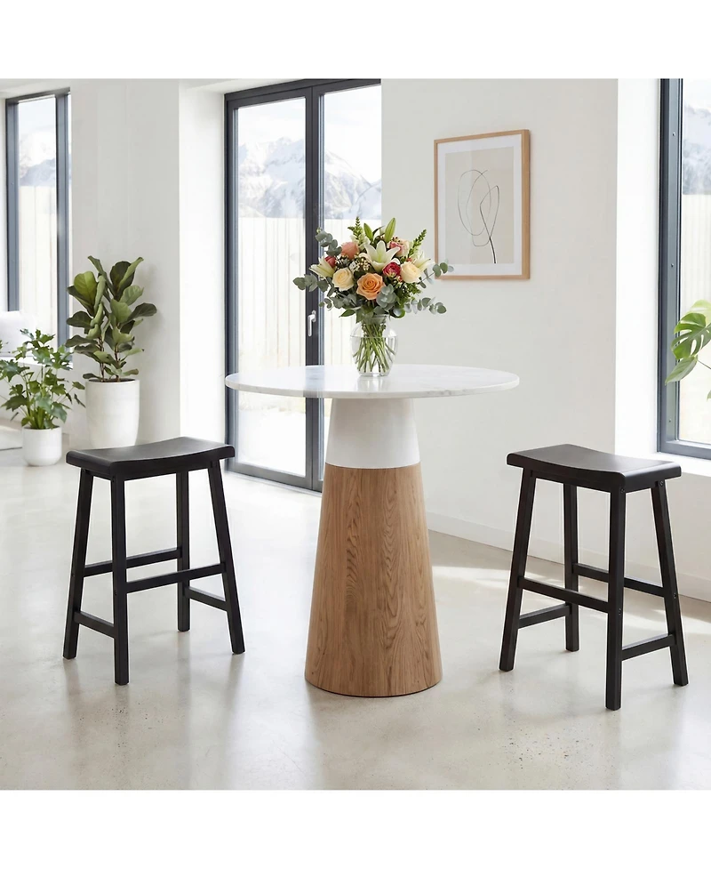 Gymax Solid Wood Saddle Bar Stools Set of Backless Wooden Barstools with Footrests