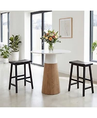 Gymax Solid Wood Saddle Bar Stools Set of Backless Wooden Barstools with Footrests