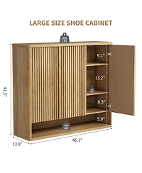 Homfan 2 Piece Wooden Shoe Cabinet Set with Fluted Doors and Adjustable Shelves, 46 in Entryway Shoe Storage Organizer for Hallway