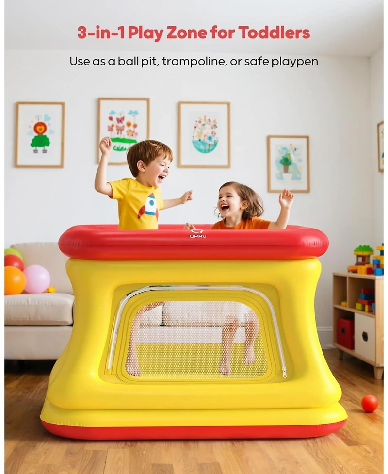 Qpau 3-in-1 Inflatable Bounce House for Toddlers 1-3, Ball Pit and Trampoline, Inflatable Bouncy House with Pump, Safety Net