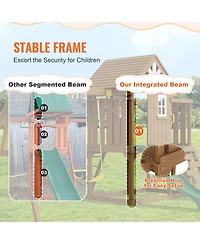 Gouun 10-in-1 Cedar Swing Set with Slide, Fort, Rock Wall and Sandbox for Ages 3-10