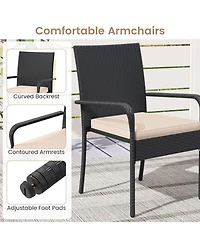 Gouun 3-Piece Pe Rattan Patio Chair Set with Tiered Glass Side Table and Seat Cushions