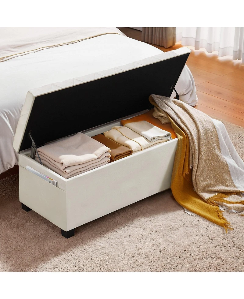 Sugift Storage Ottoman Bench, Button-Tufted End of Bed Bench with Side Bags
