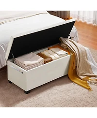 Sugift Storage Ottoman Bench, Button-Tufted End of Bed Bench with Side Bags