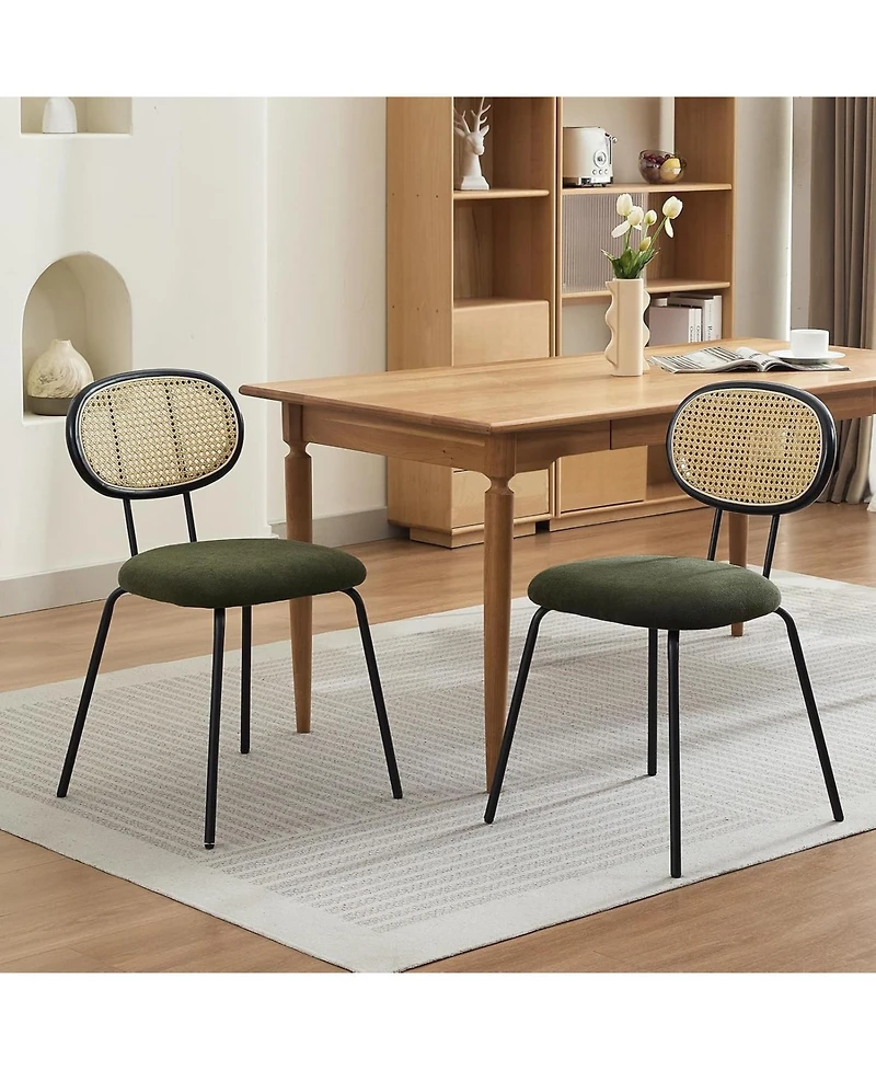 gaomon Rattan Dining Chairs Set, Mid Century Dining Room Chairs with Metal Legs, Modern Velvet Upholstered