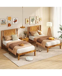 Slickblue Acacia Wood Platform Bed Frame with Headboard Mid Century Style