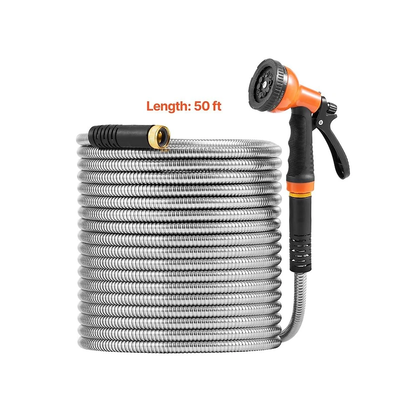 Sugift Stainless Steel Metal Garden Hose 50 ft with 10 Function Nozzle