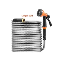 Sugift Stainless Steel Metal Garden Hose 50 ft with 10 Function Nozzle