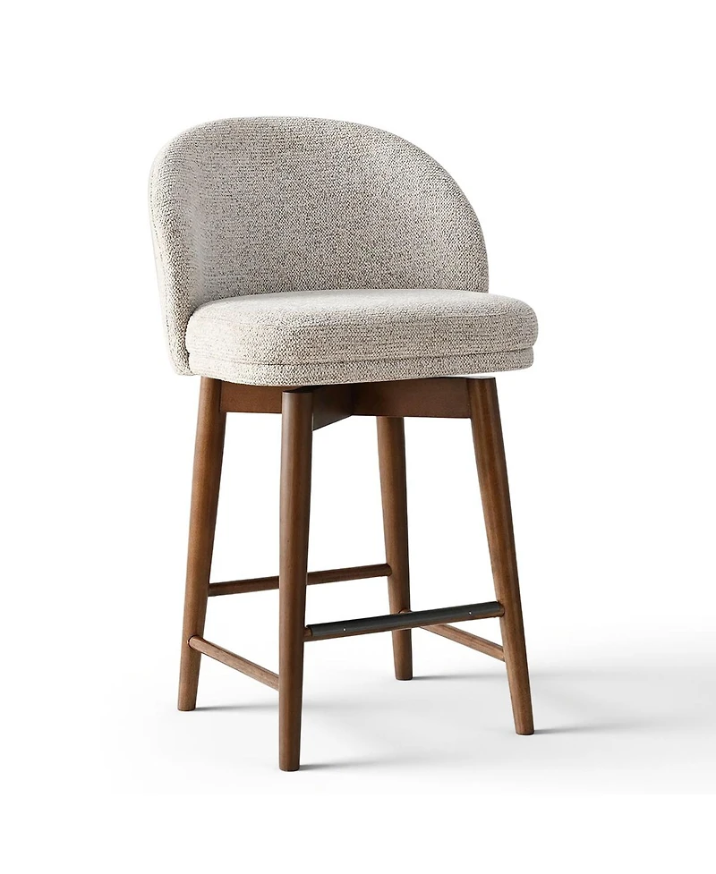 Maison Boucle Set of 4 Chenille Swivel Counter Height Stools, Walnut Wood Legs