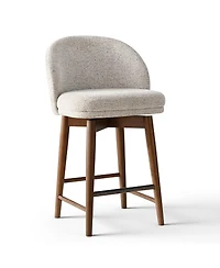 Maison Boucle Set of 4 Chenille Swivel Counter Height Stools, Walnut Wood Legs