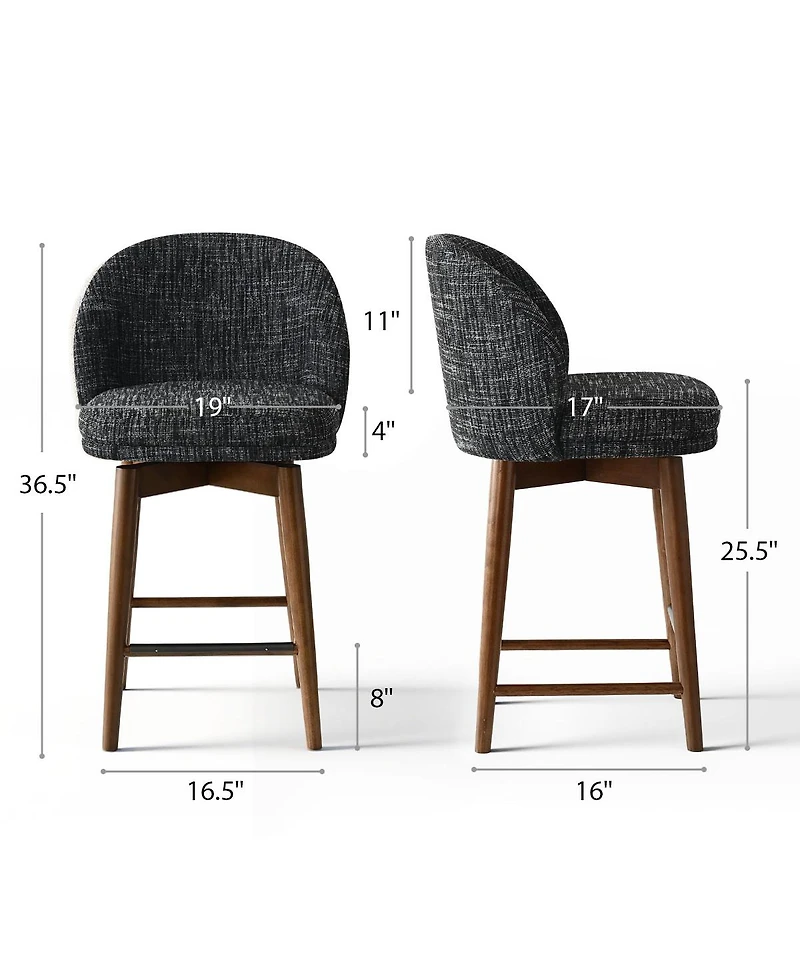 Maison Boucle Set of 4 Chenille Swivel Counter Height Stools, Walnut Wood Legs