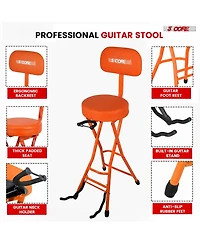 5Core Guitar Stool 3.15" Padded Chair w Backrest Foldable Music Seat Built in Foot Rest Guitar Stand