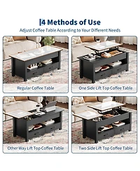 Homfan Lift Top Coffee Table with Hidden Storage, 47" Farmhouse Center Table with Two Drawers and Adjustable Wooden Tabletop for Living Room