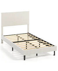 Slickblue Upholstered Velvet Platform Bed with Chevron Headboard