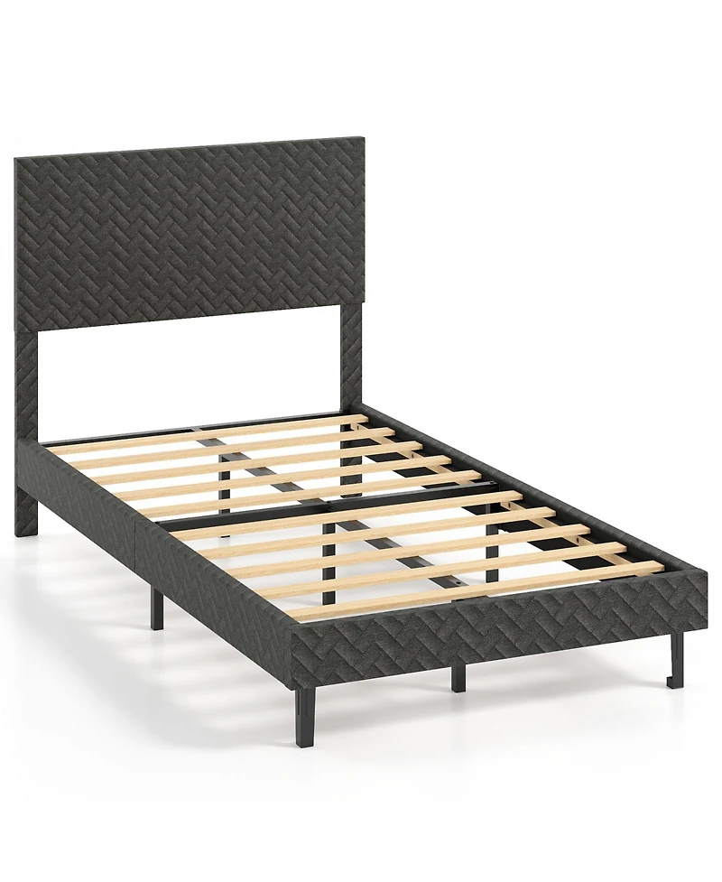 Slickblue Upholstered Velvet Platform Bed with Chevron Headboard