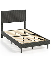 Slickblue Upholstered Velvet Platform Bed with Chevron Headboard