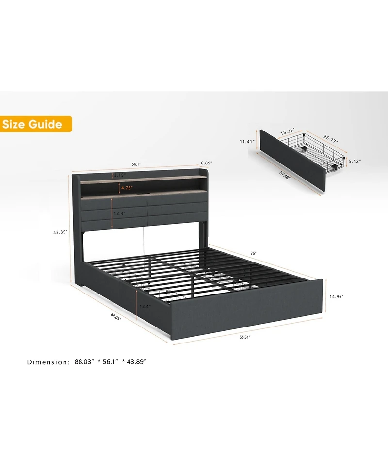 Lucky One Full Bed Frame with 4 Storage Drawers