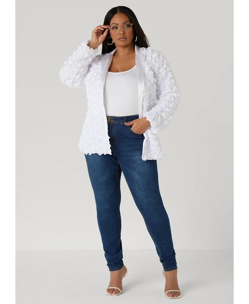 Ashley Stewart Women's Satin Paneled Rosette Blazer