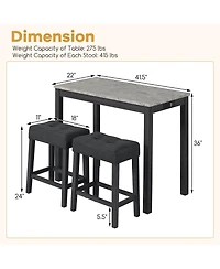 Gymax 3 Pcs Bar Table Set with Charging Station Modern Counter Height Breakfast