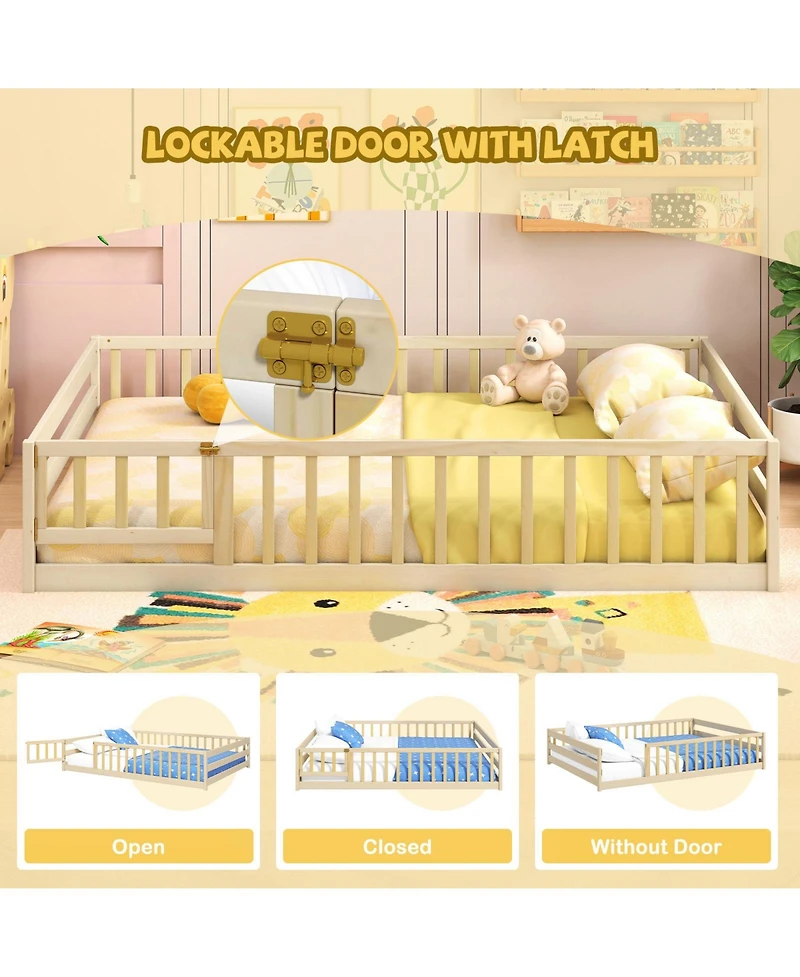 Slickblue Kids Floor Bed with Full Safety Guardrails, Low Height Platform Frame