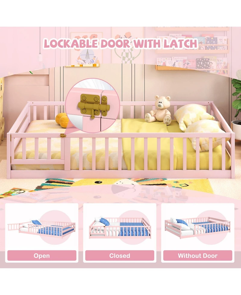 Slickblue Kids Floor Bed with Full Safety Guardrails, Low Height Platform Frame