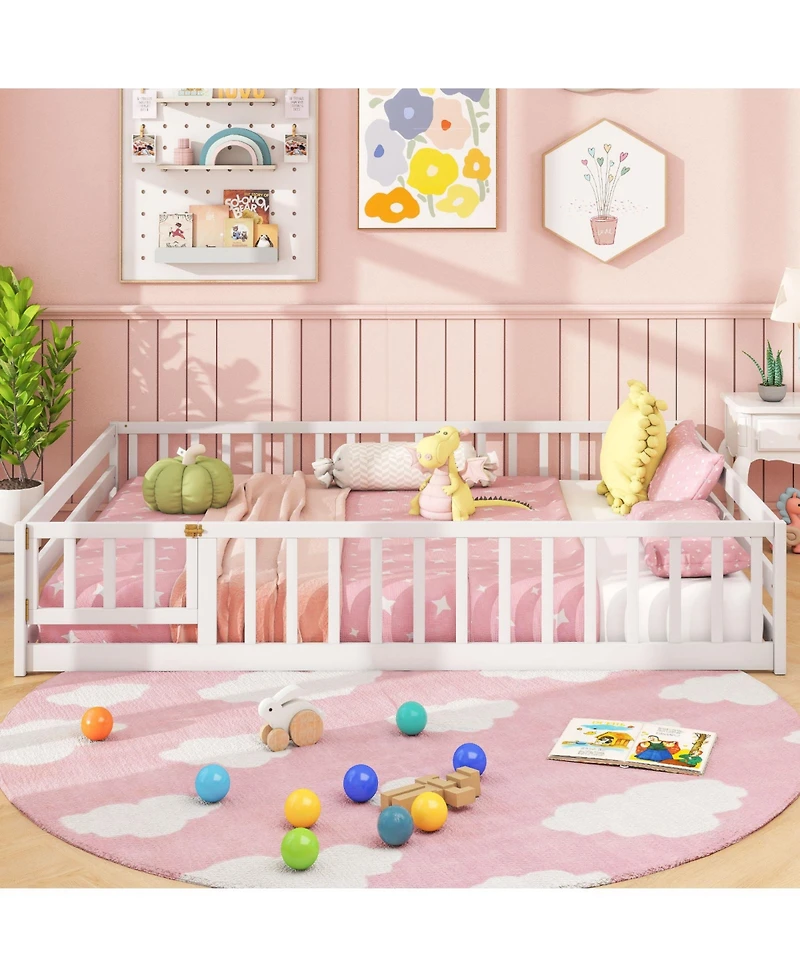 Slickblue Kids Floor Bed with Full Safety Guardrails, Low Height Platform Frame