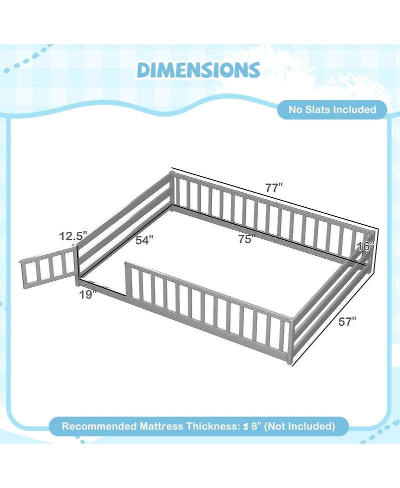 Slickblue Kids Floor Bed with Full Safety Guardrails, Low Height Platform Frame