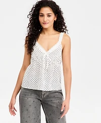 Madden Girl Juniors' Polka-Dot Tie-Front Babydoll Tank Top