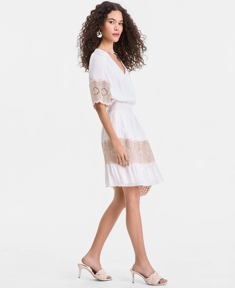 I.n.c. International Concepts Women's Smocked-Waist Lace Trim Dress, Macy's Exclusive