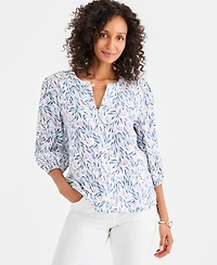 Style & Co Women's Printed Cotton Gauze 3/4-Sleeve Top, Macy's Exclusive