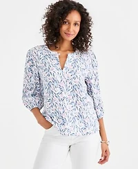 Style Co Womens Printed Cotton Gauze 3 4 Sleeve Top Macys Exclusive