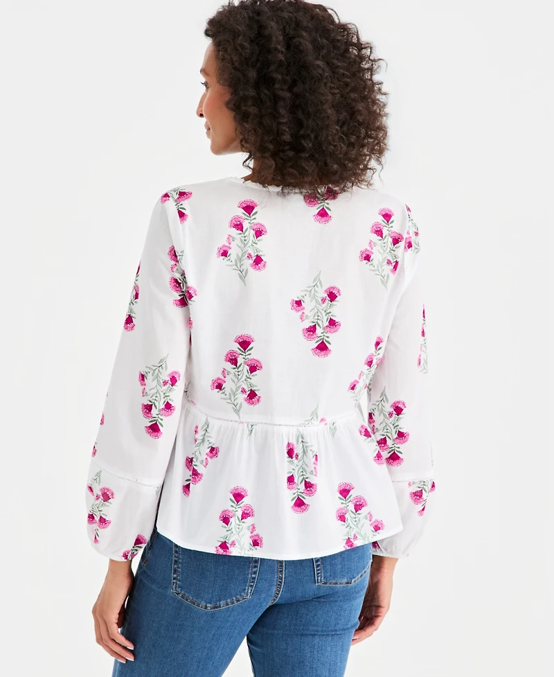 Style & Co Women's Cotton Printed Peplum Popover Blouse, Macy's Exclusive