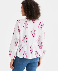 Style & Co Women's Cotton Printed Peplum Popover Blouse, Macy's Exclusive