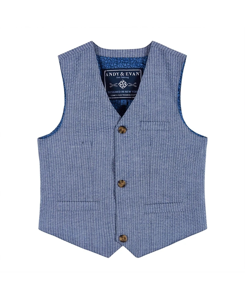 Andy & Evan Toddler Boys and Toddler/Child Blue Pink Seersucker Vest Suit Set
