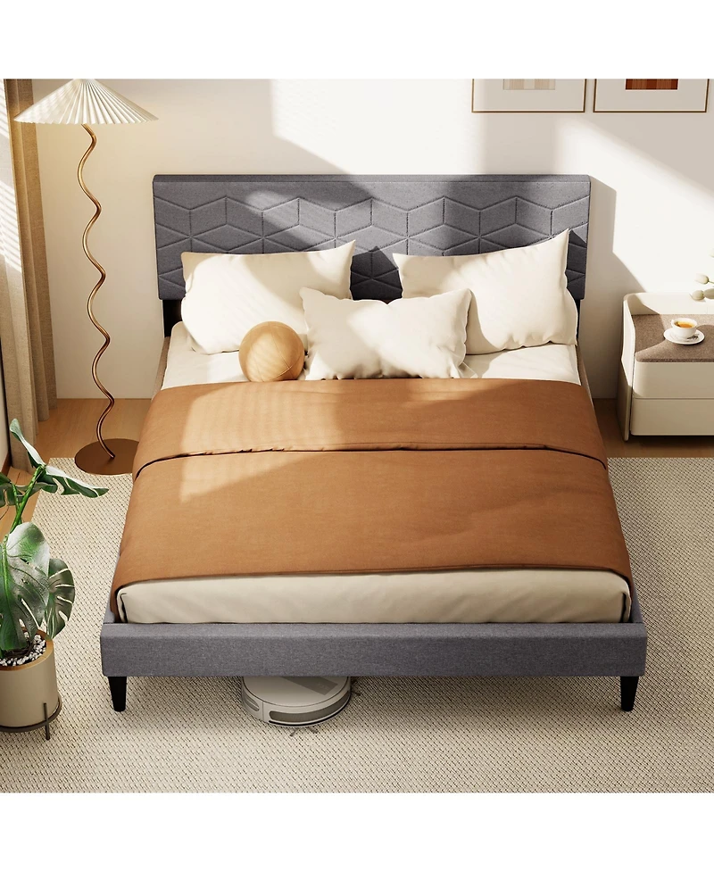 Slickblue Linen Fabric Upholstered Platform Bed Frame
