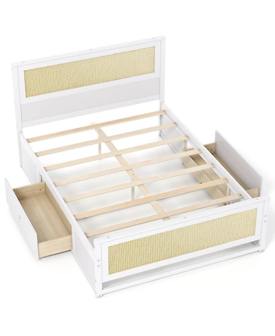 Slickblue Rattan Platform Bed Frame Full with Storage Drawers