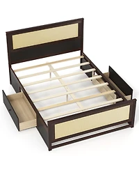 Slickblue Rattan Platform Bed Frame Full with Storage Drawers