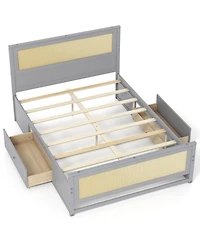 Slickblue Rattan Platform Bed Frame Full with Storage Drawers