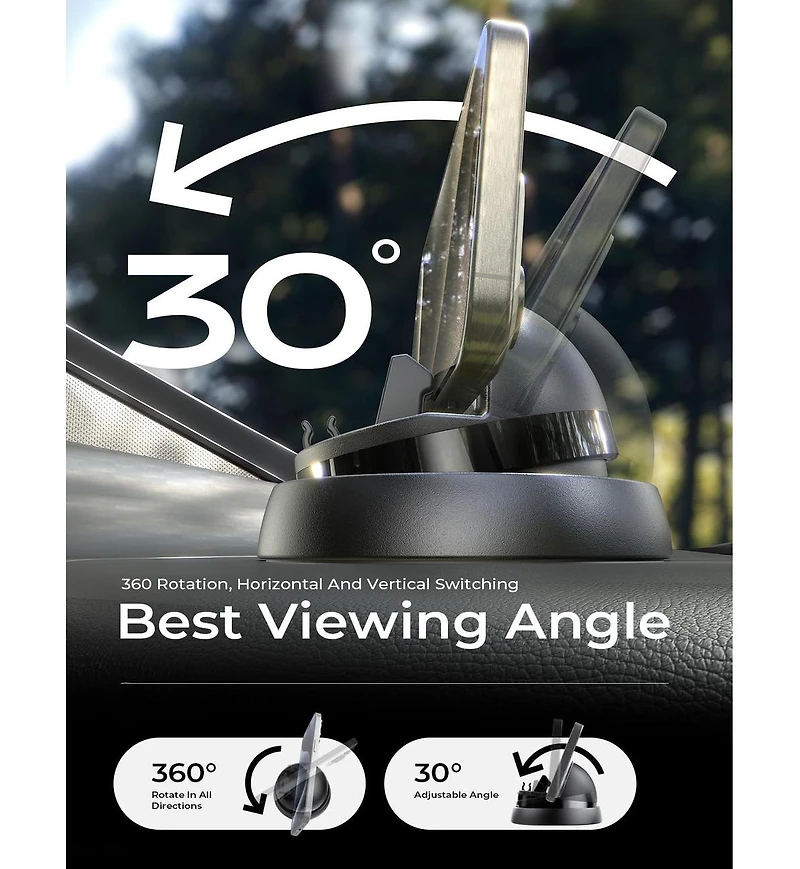 Lisen 360degree(s) Dashboard Phone Holder for Car, Rotating Cell Phone Mount with One-Hand Operation, Stable Non-Slip Base for iPhone, Samsung