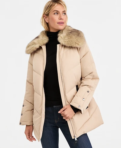 Dkny Women's Faux-Fur-Collar Puffer Coat