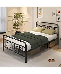 Slickblue Modern Platform Bed with Tall Headboard and Secure Snap Lock Slats Design