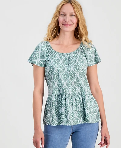 Style & Co Women's Printed Peplum Scoop-Neck Top, Macy's Exclusive