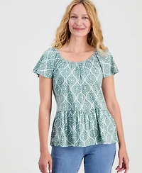 Style & Co Women's Printed Peplum Scoop-Neck Top, Macy's Exclusive