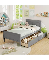 Slickblue Wood Sleigh Bed with Storage Drawers, Platform Frame Underbed
