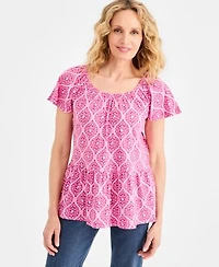 Style Co Womens Printed Peplum Scoop Neck Top Macys Exclusive