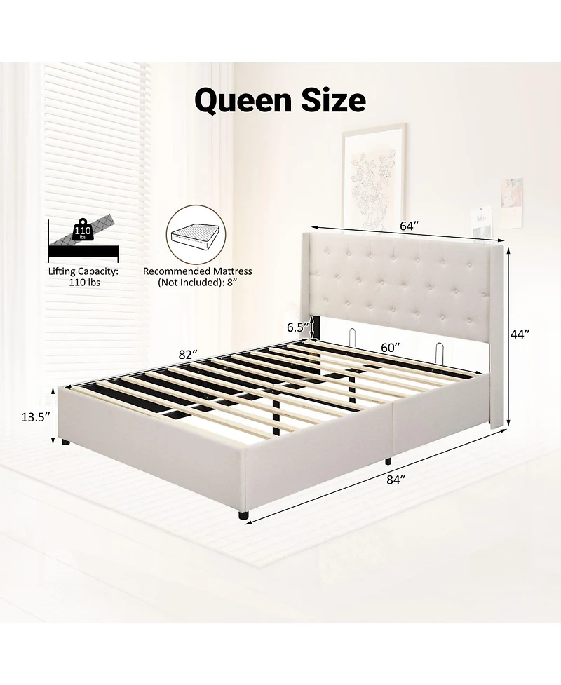 Slickblue Modern Queen Storage Bed with Lift Up Platform Design