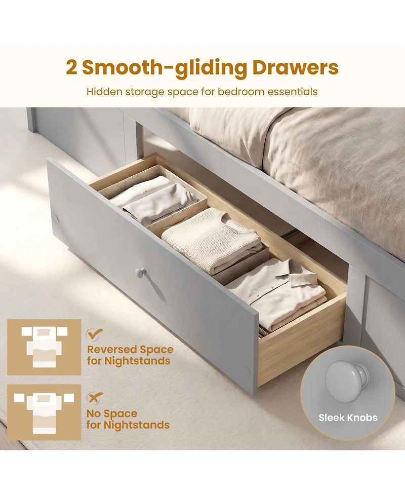 Slickblue Rattan Twin Bed Frame with Built-in Storage Drawers