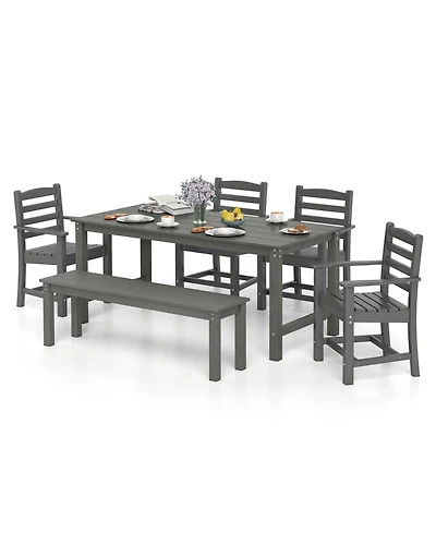 Sugift 6-Piece Hdpe Patio Dining Set with Armchairs and Bench