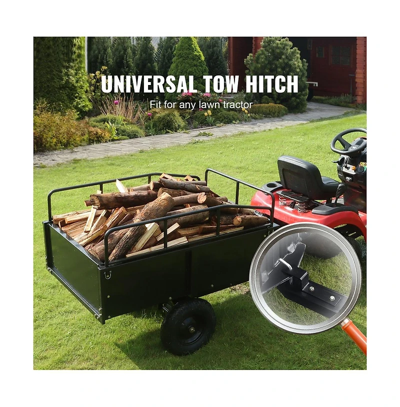 Sugift 750 lb Atv Trailer 15 cu ft Steel Dump Cart for Lawn Mower