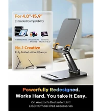 Lisen Adjustable iPad Stand for Desk, Aluminum Tablet Holder with Angle Adjustment, Foldable Design, Compatible with iPad, Tablet, Kindle